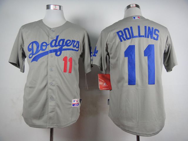 Men Los Angeles Dodgers #11 Rollins Grey MLB Jerseys